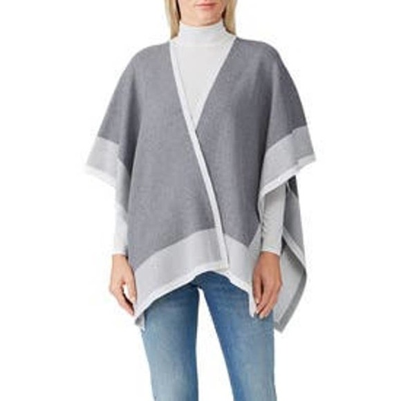Rachel Roy Collection Gray Combo Colorblock Open Short Sleeve Shawl Size Large - Picture 1 of 11